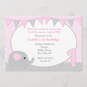 Elephant First Birthday Party Invitations Kaart