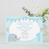 Elephant First Birthday Party Invitations Kaart (Staand voorkant)