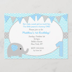 Elephant First Birthday Party Invitations Kaart
