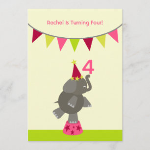 Elephant & Flags Birthday Party Invite Kaart