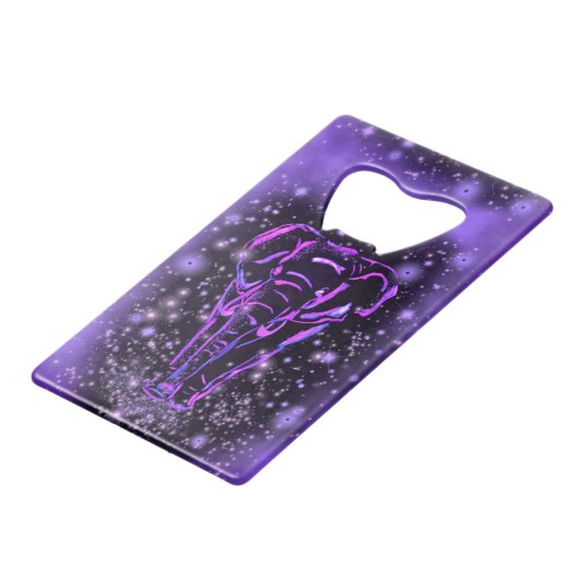 Elephant flesopener loopt op Sterrennacht Creditkaart Flessenopener (Voorkant Gekanteld)