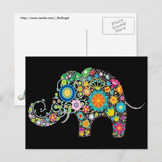 Elephant Floral Art Briefkaart (Voorkant / Achterkant)
