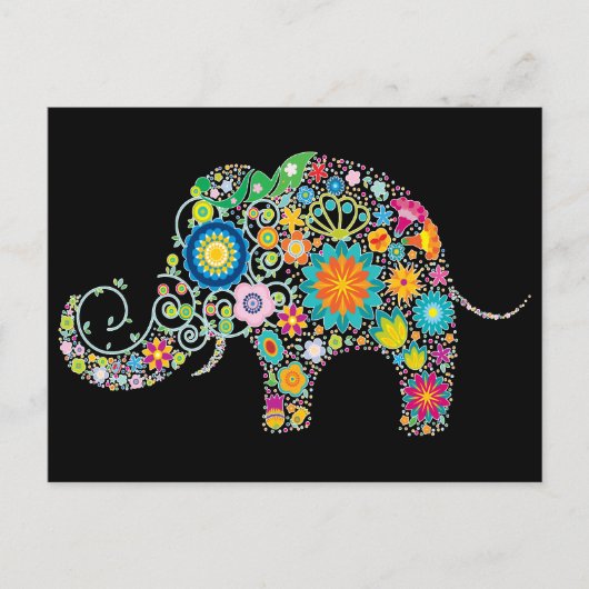 Elephant Floral Art Briefkaart (Voorkant)