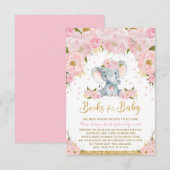 Elephant Floral Baby shower brengt boek mee Informatiekaartje (Voorkant / Achterkant)