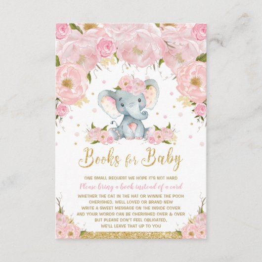 Elephant Floral Baby shower brengt boek mee Informatiekaartje (Voorkant)