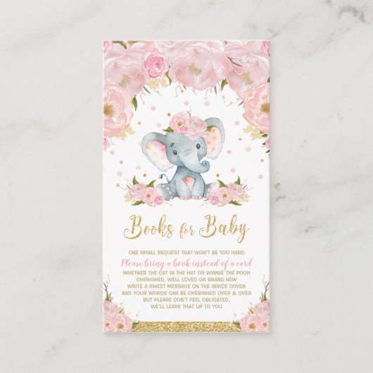 Elephant Floral Baby shower brengt boek mee Informatiekaartje (Voorkant)