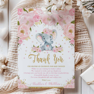 Elephant Floral Baby shower Dank je kaart Meisje