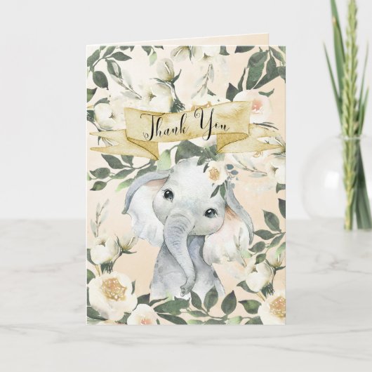 Elephant Floral baby shower Dankjewel Kaart (Voorkant)