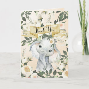 Elephant Floral baby shower Dankjewel Kaart