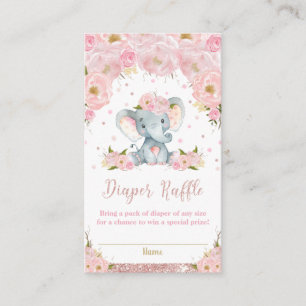 Elephant Floral Baby shower Diaper Raffle Kaarten