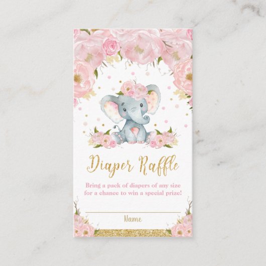 Elephant Floral Baby shower Diaper Raffle Kaarten (Voorkant)