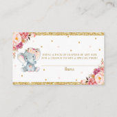 Elephant Floral Baby shower Diaper Raffle Ticket E Informatiekaartje (Achterkant)