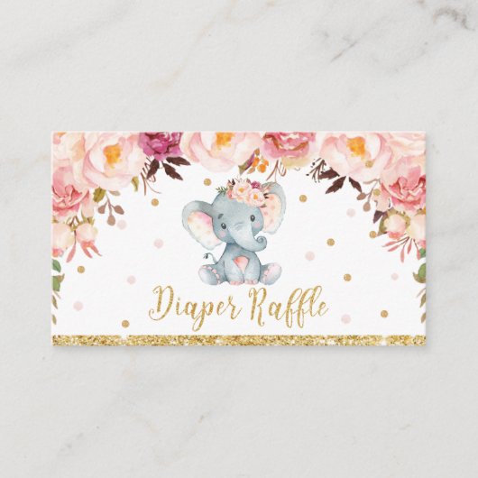 Elephant Floral Baby shower Diaper Raffle Ticket E Informatiekaartje (Voorkant)