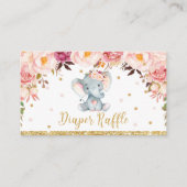 Elephant Floral Baby shower Diaper Raffle Ticket Informatiekaartje (Voorkant)