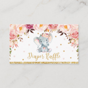 Elephant Floral Baby shower Diaper Raffle Ticket Informatiekaartje
