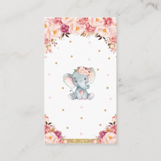 Elephant Floral Baby shower Diaper Raffle Ticket Informatiekaartje (Achterkant)