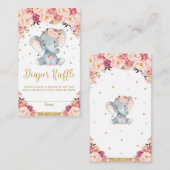 Elephant Floral Baby shower Diaper Raffle Ticket Informatiekaartje (Voorkant / Achterkant)
