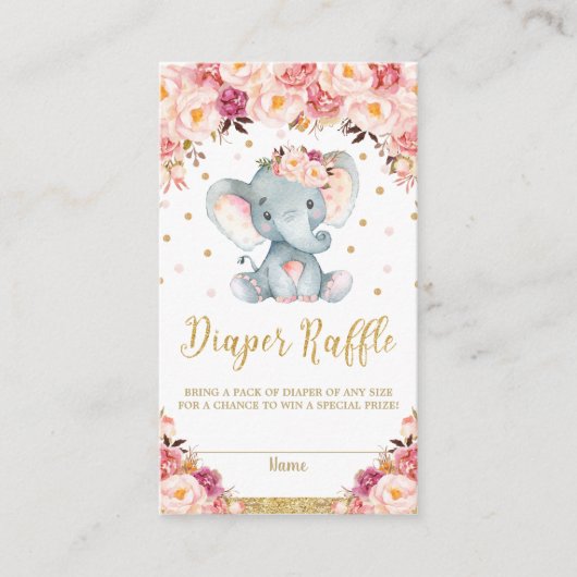Elephant Floral Baby shower Diaper Raffle Ticket Informatiekaartje (Voorkant)