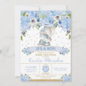 Elephant Floral Baby shower Invitation Boy Kaart (Voorkant)