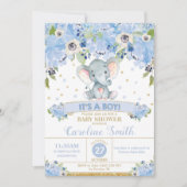 Elephant Floral Baby shower Invitation Boy Kaart (Voorkant)