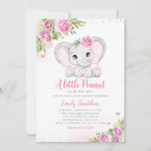 Elephant Floral Baby shower Invitation Girl Kaart (Voorkant)