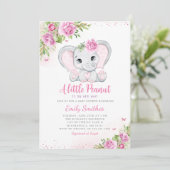 Elephant Floral Baby shower Invitation Girl Kaart (Staand voorkant)