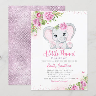 Elephant Floral Baby shower Invitation Girl Kaart
