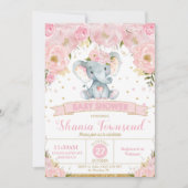 Elephant Floral Baby shower Invitation Girl Kaart (Voorkant)