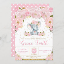 Elephant Floral Baby shower Invitation Girl