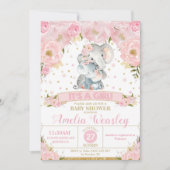 Elephant Floral Baby shower Invitation Girl Kaart (Voorkant)