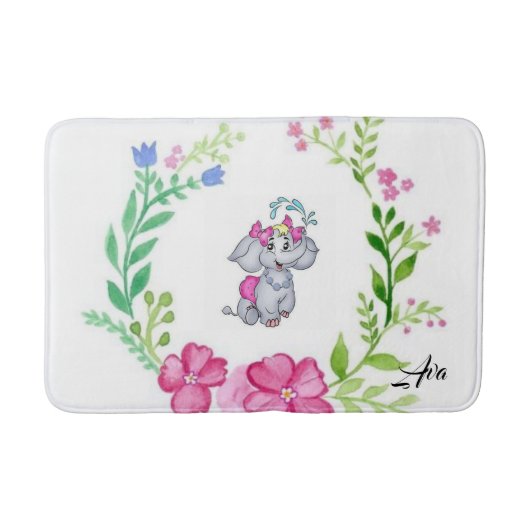 Elephant Floral Bathroom Bath Mat (Voorkant)