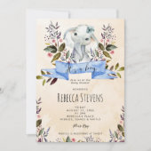 Elephant floral boy, baby shower-uitnodiging kaart (Voorkant)