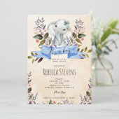 Elephant floral boy, baby shower-uitnodiging kaart (Staand voorkant)