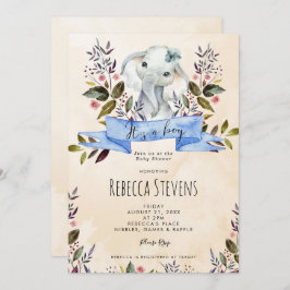 Elephant floral boy, baby shower-uitnodiging kaart