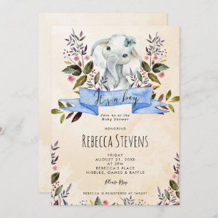 Elephant floral boy, baby shower-uitnodiging kaart