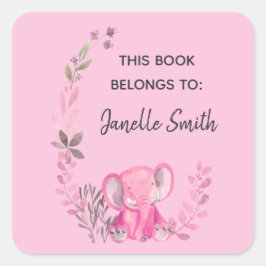 Elephant Floral Design Bookplate Sticker