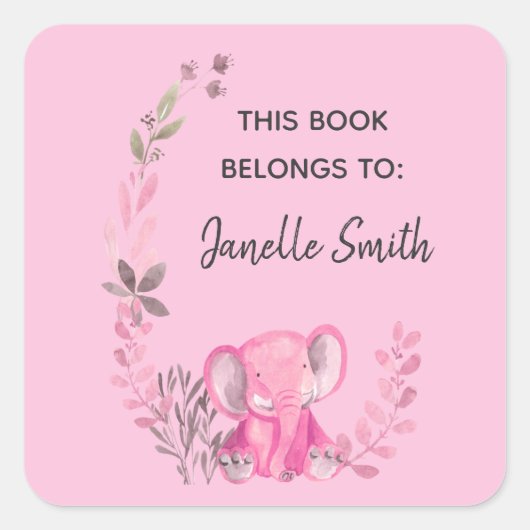 Elephant Floral Design Bookplate Sticker (Voorkant)