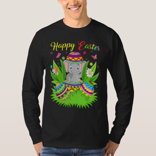 Elephant Floral Easter Egg Funny Elephant Easter T-shirt (Voorkant)