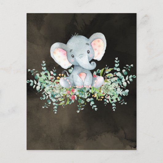 Elephant Floral Eucalyptus Baby douche Invitaties Flyer (Achterkant)