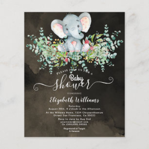 Elephant Floral Eucalyptus Baby douche Invitaties Flyer