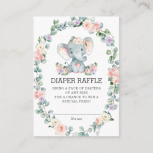 Elephant Floral Eucalyptus Greenery Diaper Raffle Informatiekaartje