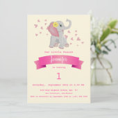 Elephant Floral First Birthday Party Kaart (Staand voorkant)