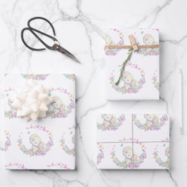Elephant Floral Flowers Baby shower Verjaardag Inpakpapier Vel
