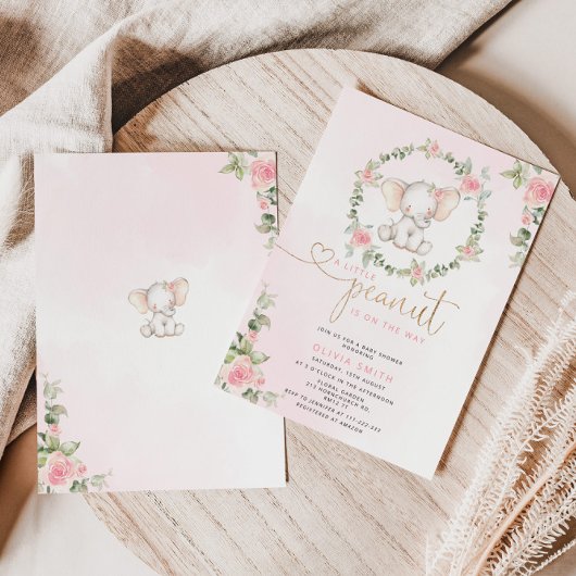 Elephant floral girl baby shower kaart