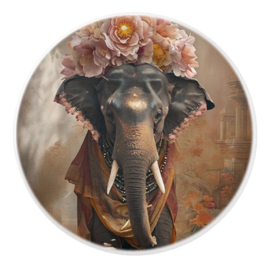 Elephant Floral Harmony Keramische Knop (Voorkant)