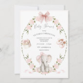 Elephant Floral Hydrangeas Pink Girl Baby Shower Kaart (Voorkant)