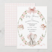 Elephant Floral Hydrangeas Pink Girl Baby Shower Kaart (Voorkant / Achterkant)