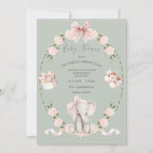 Elephant Floral Hydrangeas Sage Girl Baby Shower Kaart (Voorkant)