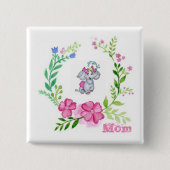 Elephant Floral mam Square Button (Voorkant)