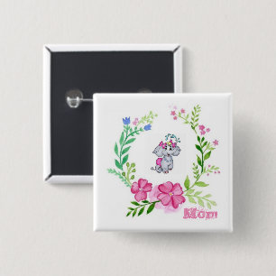 Elephant Floral mam Square Button